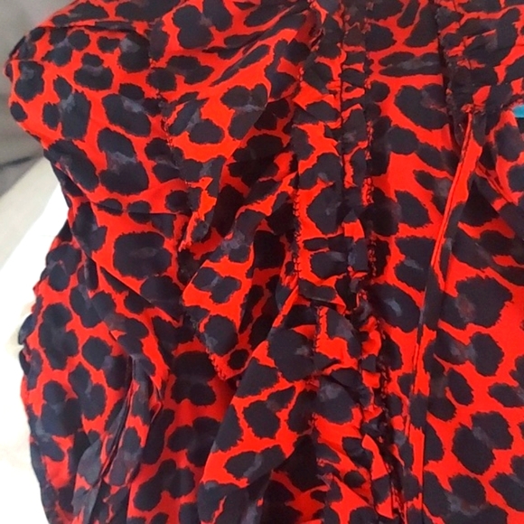 ZADIG & VOLTAIRE Tibo Leopard Print Red Black Ruffle Blouse Top Sz M - Picture 3 of 16